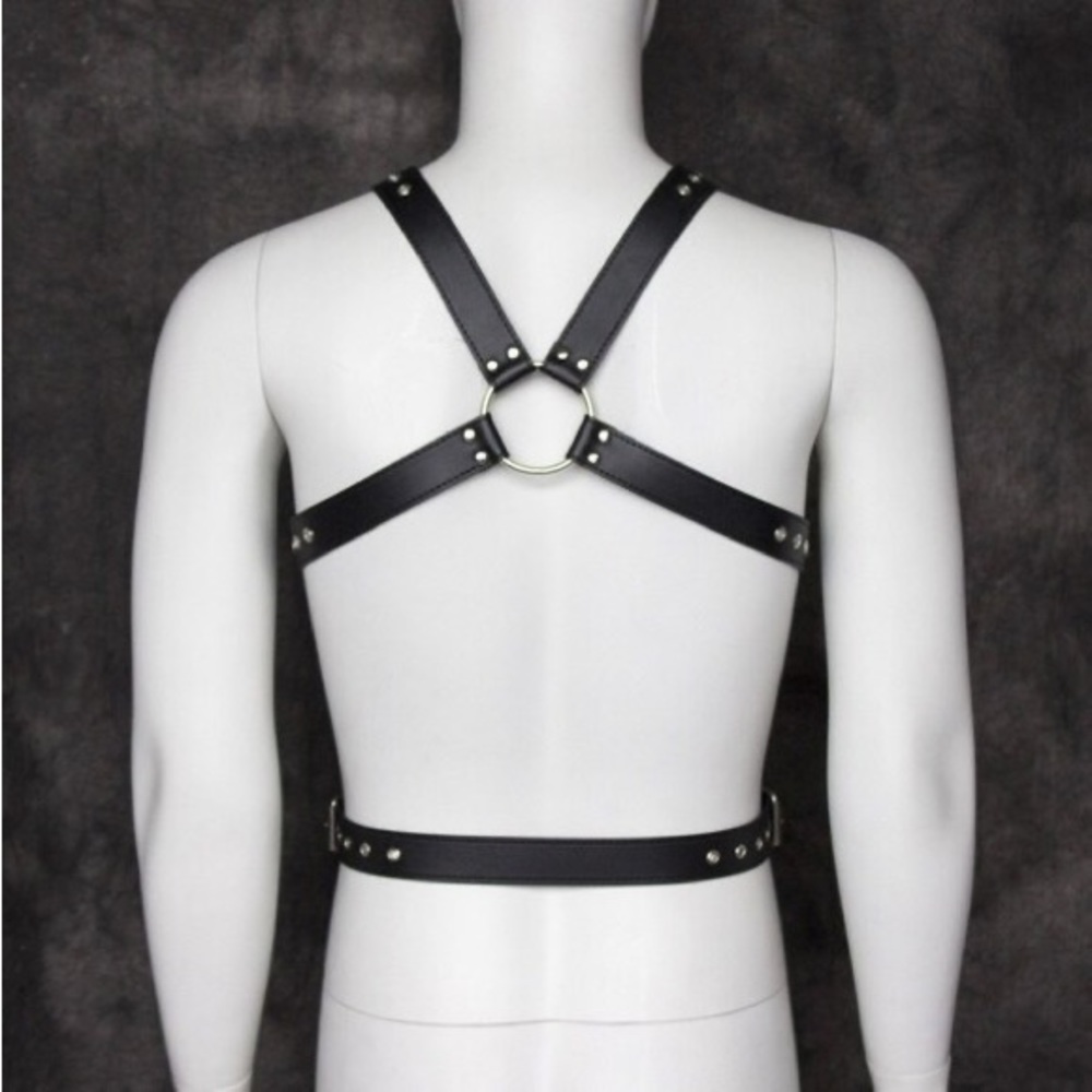 Black Leather Harness Flirting Bondage Mens Sex Tools For Men - Picture 4 of 6